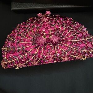 Luxury rhinestone pink peacock crystal evening clutch
